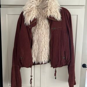 Free People Women's Faux Fur Lined Jacket - Burgundy